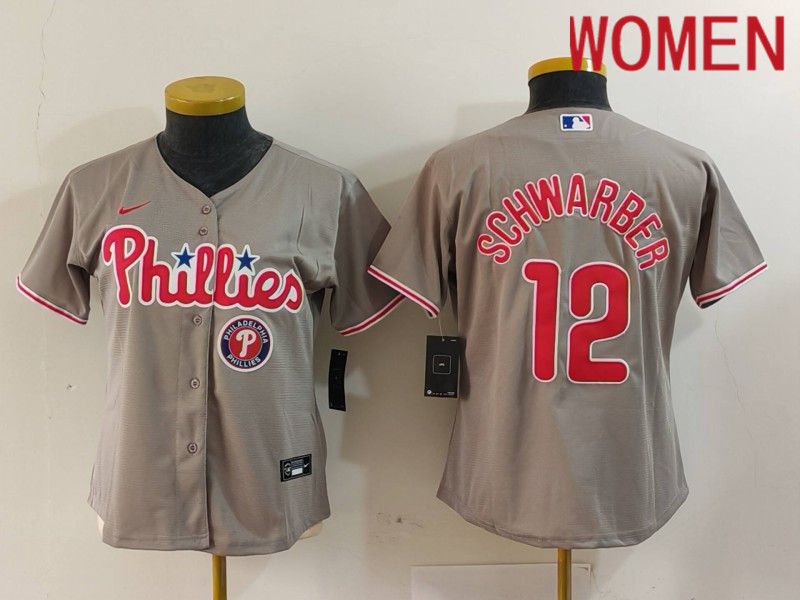 Women Philadelphia Phillies #12 Schwarber Grey Game 2024 Nike MLB Jersey style 2->youth mlb jersey->Youth Jersey